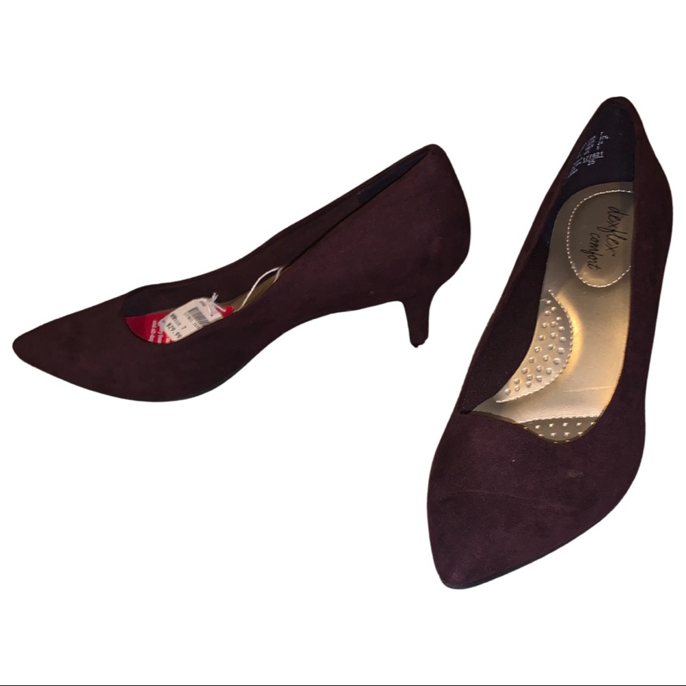 New Burgundy 1 inch pointy-toe faux-suede heel
